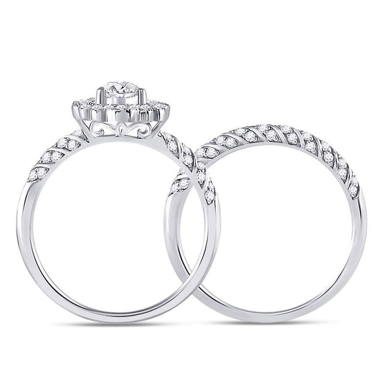 14k White Gold Pear Diamond Halo Bridal Wedding Ring Band Set 1 Cttw