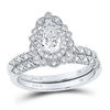 14k White Gold Pear Diamond Halo Bridal Wedding Ring Band Set 1 Cttw