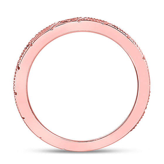 10k Rose Gold Womens Round Ruby Diamond Milgrain Stackable Band Ring 1/4 Cttw