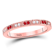  10k Rose Gold Womens Round Ruby Diamond Milgrain Stackable Band Ring 1/4 Cttw