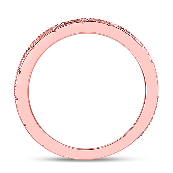 10k Rose Gold Womens Round Blue Sapphire Diamond Milgrain Stackable Band Ring 1/4 Cttw