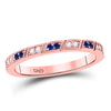 10k Rose Gold Womens Round Blue Sapphire Diamond Milgrain Stackable Band Ring 1/4 Cttw