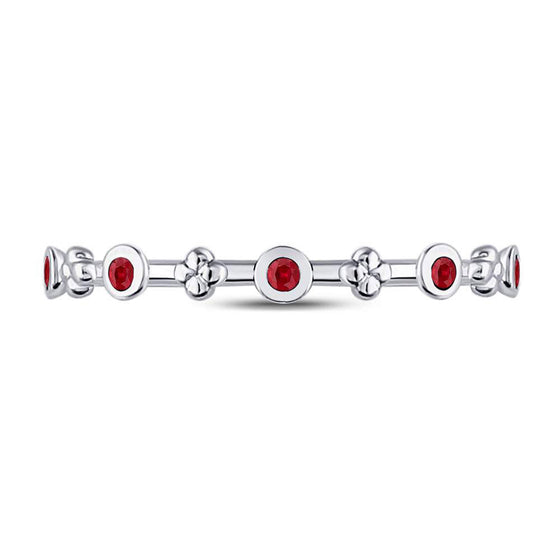 10k White Gold Womens Round Ruby Dot Flower Stackable Band Ring 1/12 Cttw