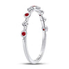 10k White Gold Womens Round Ruby Dot Flower Stackable Band Ring 1/12 Cttw