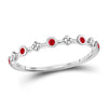 10k White Gold Womens Round Ruby Dot Flower Stackable Band Ring 1/12 Cttw