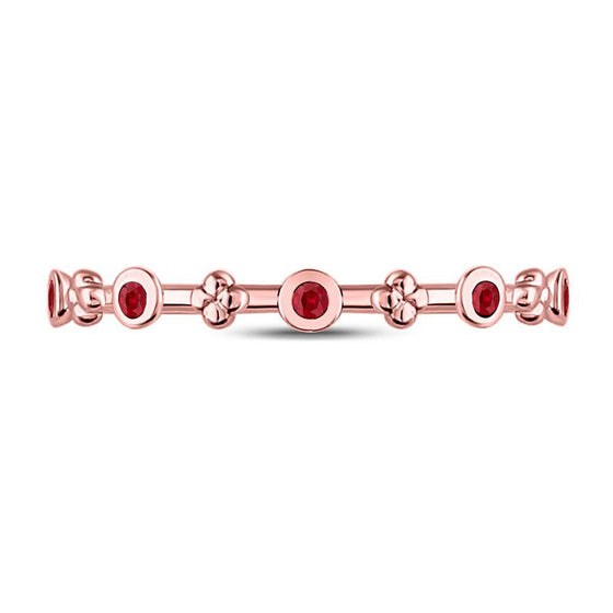 10k Rose Gold Womens Round Ruby Dot Flower Stackable Band Ring 1/12 Cttw