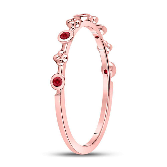 10k Rose Gold Womens Round Ruby Dot Flower Stackable Band Ring 1/12 Cttw