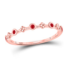  10k Rose Gold Womens Round Ruby Dot Flower Stackable Band Ring 1/12 Cttw