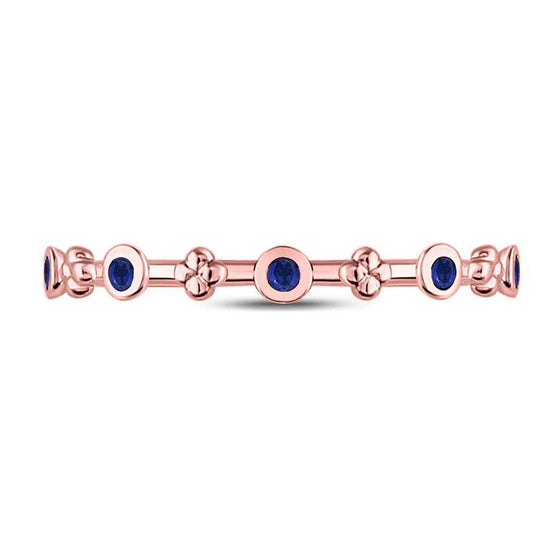 10k Rose Gold Womens Round Blue Sapphire Dot Flower Stackable Band Ring 1/12 Cttw