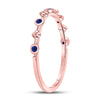 10k Rose Gold Womens Round Blue Sapphire Dot Flower Stackable Band Ring 1/12 Cttw