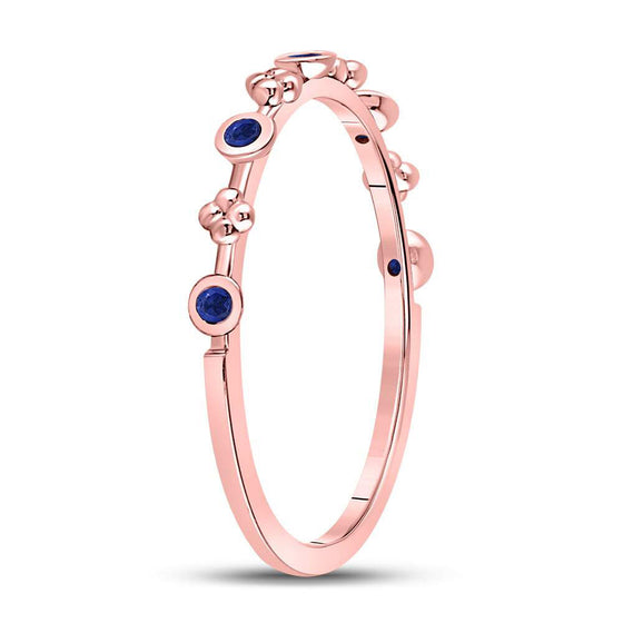 10k Rose Gold Womens Round Blue Sapphire Dot Flower Stackable Band Ring 1/12 Cttw