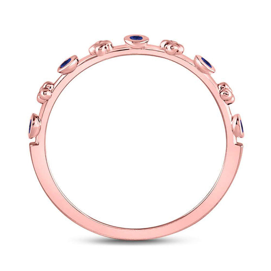 10k Rose Gold Womens Round Blue Sapphire Dot Flower Stackable Band Ring 1/12 Cttw