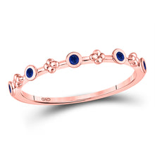  10k Rose Gold Womens Round Blue Sapphire Dot Flower Stackable Band Ring 1/12 Cttw
