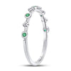 10k White Gold Womens Round Emerald Dot Flower Stackable Band Ring 1/12 Cttw