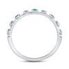 10k White Gold Womens Round Emerald Dot Flower Stackable Band Ring 1/12 Cttw