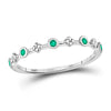 10k White Gold Womens Round Emerald Dot Flower Stackable Band Ring 1/12 Cttw