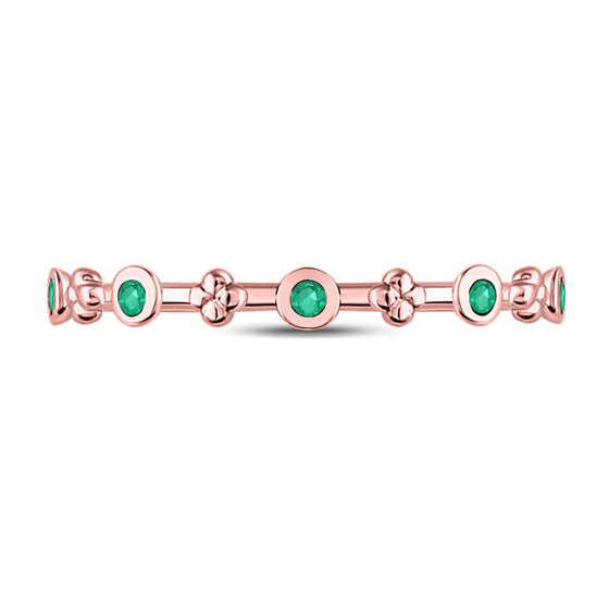 10k Rose Gold Womens Round Emerald Dot Flower Stackable Band Ring 1/12 Cttw