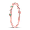 10k Rose Gold Womens Round Emerald Dot Flower Stackable Band Ring 1/12 Cttw