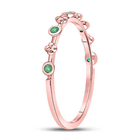 10k Rose Gold Womens Round Emerald Dot Flower Stackable Band Ring 1/12 Cttw