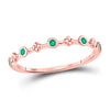 10k Rose Gold Womens Round Emerald Dot Flower Stackable Band Ring 1/12 Cttw