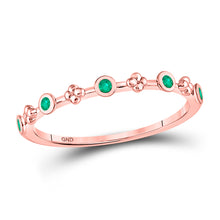  10k Rose Gold Womens Round Emerald Dot Flower Stackable Band Ring 1/12 Cttw