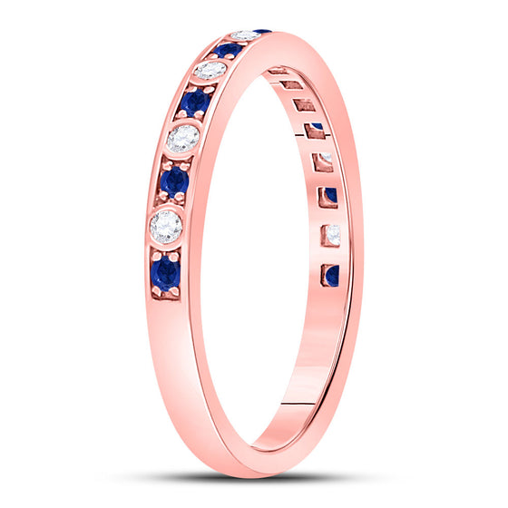 10k Rose Gold Womens Round Blue Sapphire Diamond Alternating Stackable Band Ring 1/4 Cttw