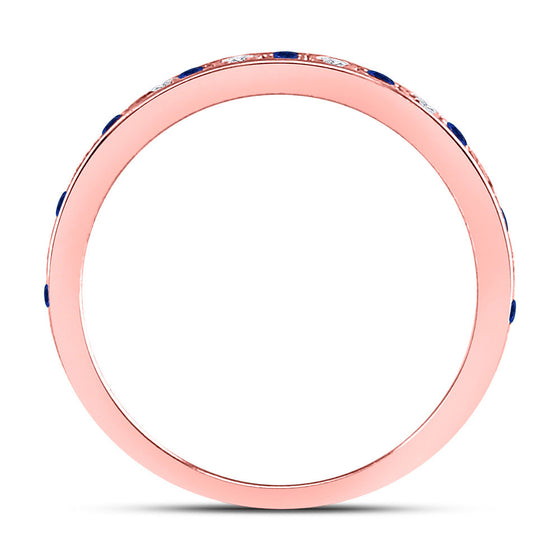 10k Rose Gold Womens Round Blue Sapphire Diamond Alternating Stackable Band Ring 1/4 Cttw