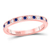 10k Rose Gold Womens Round Blue Sapphire Diamond Alternating Stackable Band Ring 1/4 Cttw