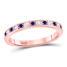  10k Rose Gold Womens Round Blue Sapphire Diamond Alternating Stackable Band Ring 1/4 Cttw