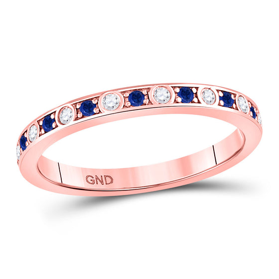 10k Rose Gold Womens Round Blue Sapphire Diamond Alternating Stackable Band Ring 1/4 Cttw