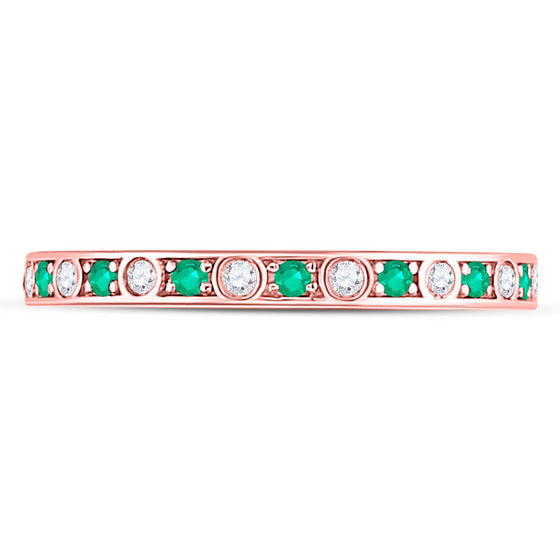 10k Rose Gold Womens Round Emerald Diamond Alternating Stackable Band Ring 1/4 Cttw