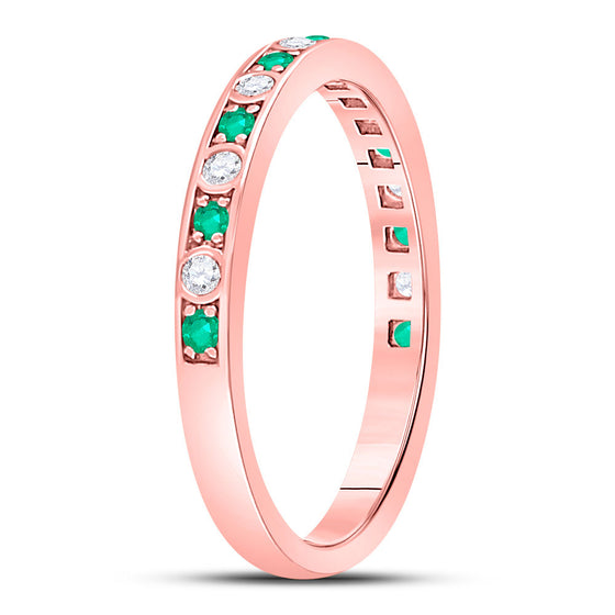 10k Rose Gold Womens Round Emerald Diamond Alternating Stackable Band Ring 1/4 Cttw