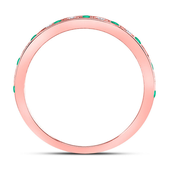 10k Rose Gold Womens Round Emerald Diamond Alternating Stackable Band Ring 1/4 Cttw