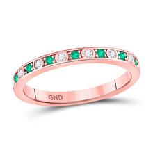  10k Rose Gold Womens Round Emerald Diamond Alternating Stackable Band Ring 1/4 Cttw