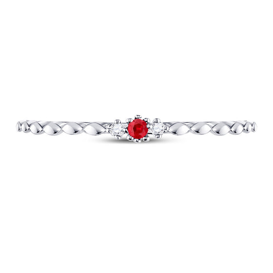 10k White Gold Womens Round Ruby Diamond Stackable Band Ring .03 Cttw