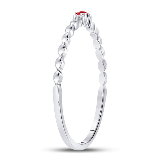 10k White Gold Womens Round Ruby Diamond Stackable Band Ring .03 Cttw