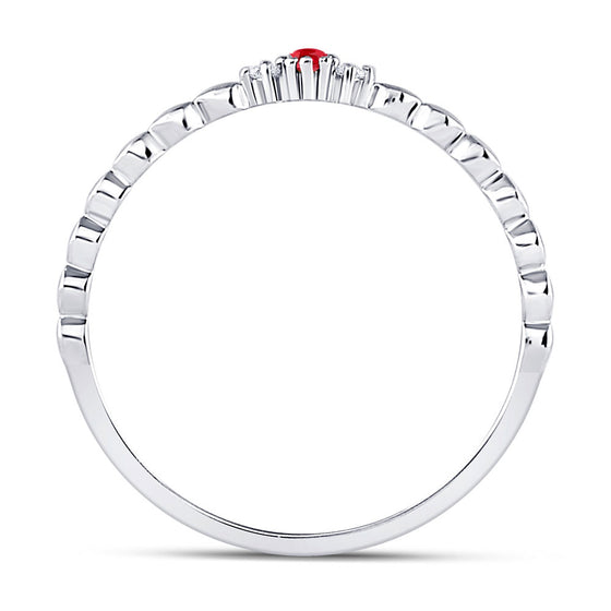 10k White Gold Womens Round Ruby Diamond Stackable Band Ring .03 Cttw