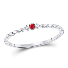  10k White Gold Womens Round Ruby Diamond Stackable Band Ring .03 Cttw