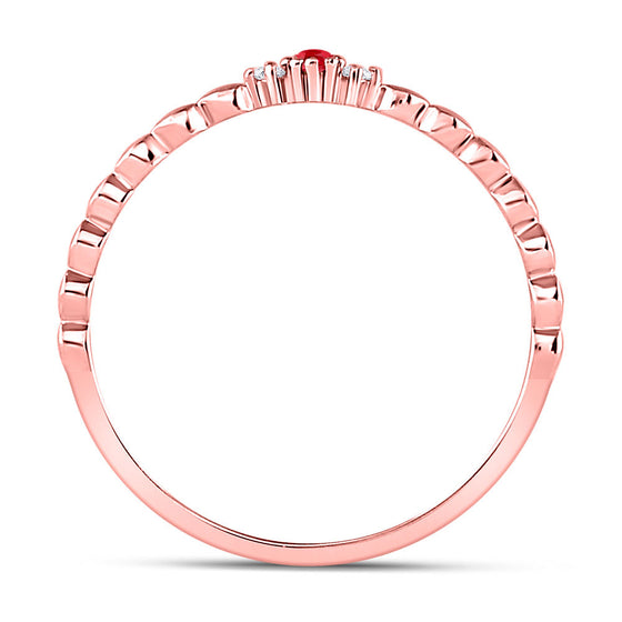 10k Rose Gold Womens Round Ruby Diamond Stackable Band Ring .03 Cttw