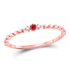 10k Rose Gold Womens Round Ruby Diamond Stackable Band Ring .03 Cttw
