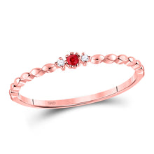  10k Rose Gold Womens Round Ruby Diamond Stackable Band Ring .03 Cttw