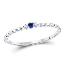  10k White Gold Womens Round Blue Sapphire Diamond Stackable Band Ring .03 Cttw
