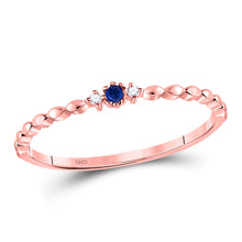  10k Rose Gold Womens Round Blue Sapphire Diamond Stackable Band Ring .03 Cttw