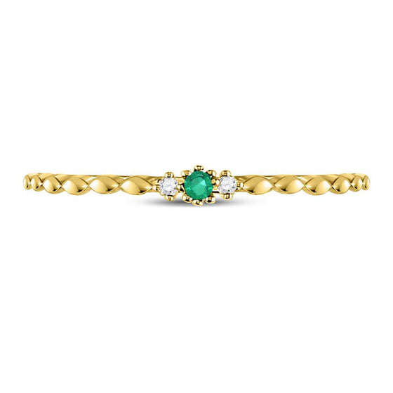 10k Yellow Gold Womens Round Emerald Solitaire Diamond-accent Stackable Ring .03 Cttw
