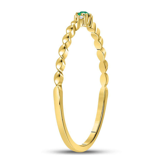 10k Yellow Gold Womens Round Emerald Solitaire Diamond-accent Stackable Ring .03 Cttw
