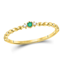  10k Yellow Gold Womens Round Emerald Solitaire Diamond-accent Stackable Ring .03 Cttw