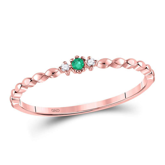 10k Rose Gold Womens Round Emerald Solitaire Diamond-accent Stackable Ring .03 Cttw