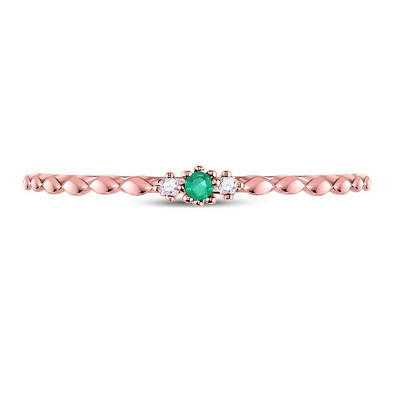 10k Rose Gold Womens Round Emerald Solitaire Diamond-accent Stackable Ring .03 Cttw