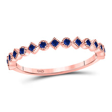  10k Rose Gold Womens Round Blue Sapphire Stackable Band Ring 1/5 Cttw