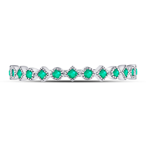 10k White Gold Womens Round Emerald Square Dot Stackable Band Ring 1/5 Cttw
